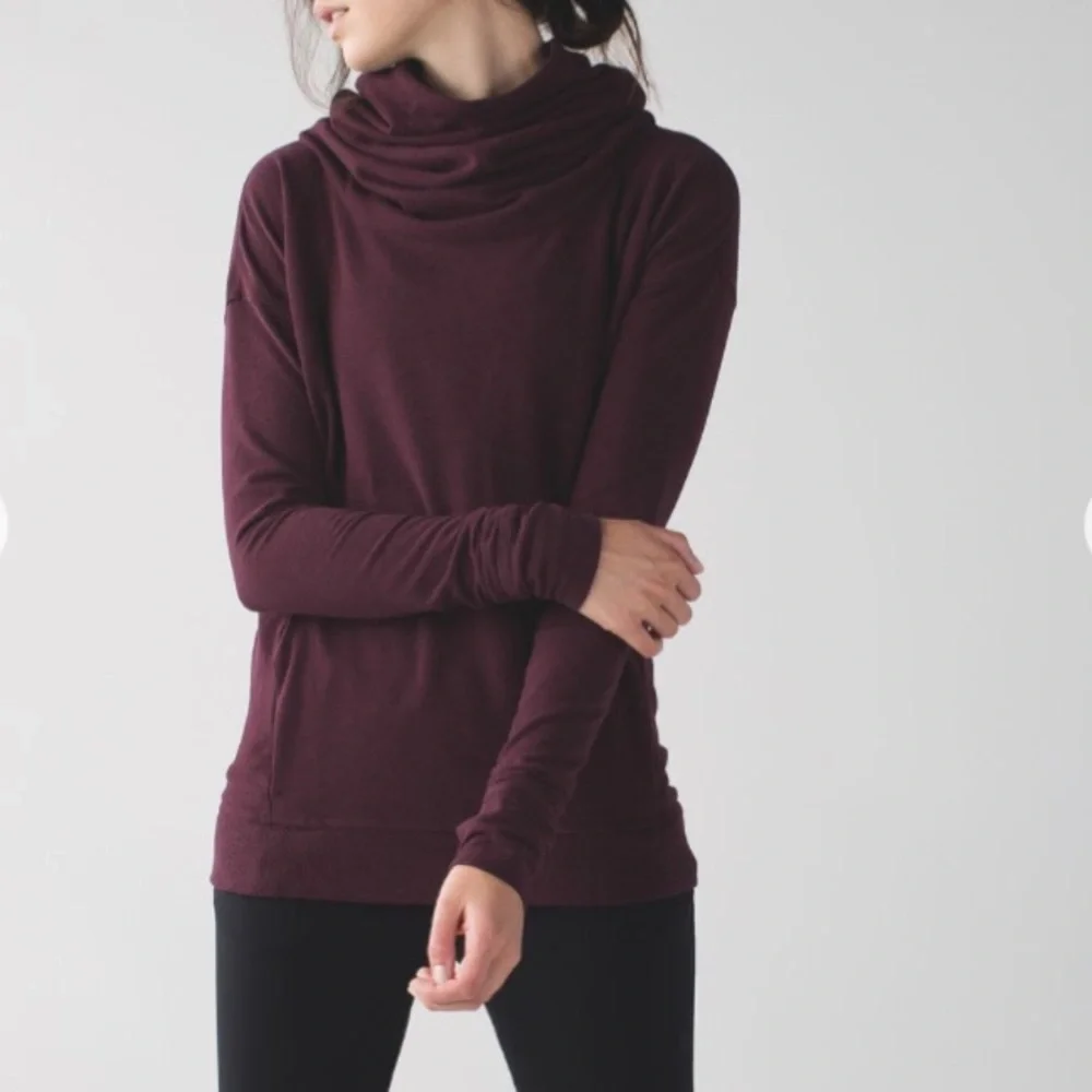 Lululemon Stress Less Hoodie Funnel Neck Pocket Heathered Bordeaux Drama Size 6 - Picture 10 of 10